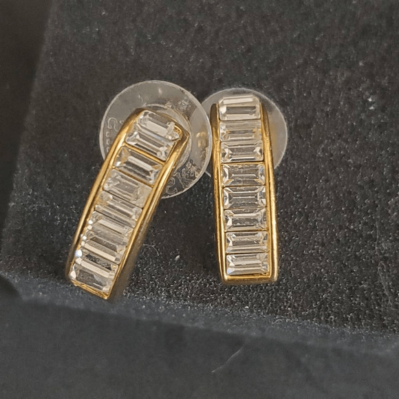 Swarovski Semi-curved Earrings with Channel Set Crystals Gold Plated Swan Signed - Picture 4 of 7